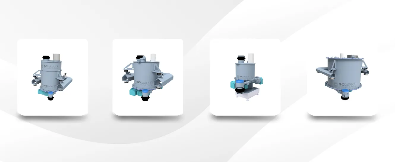 Various Sobatech flat-bottom gravimetric dosing hopper designs for precise powder feeding