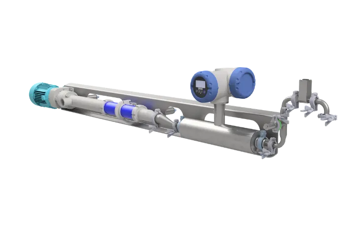 Liquid dosing pump for continuous processing (coriolis flow meter)