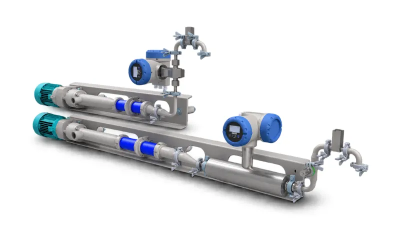 Liquid dosing pump for continuous processing (coriolis flow meter)